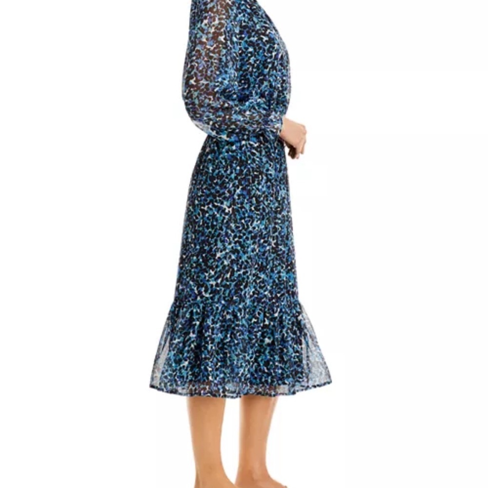 Aqua Blue and Black abstract print Floral Long Sleeve Dress - Picture 4 of 5